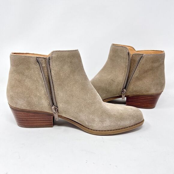 Crown Vintage Beatrix Taupe Suede Leather Low Block Heel Ankle Bootie 7 - Picture 11 of 12